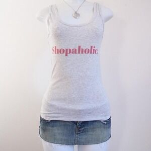 y2k shopaholic grey ribbed tank slogan mcbling top [m]